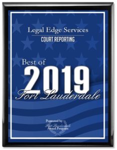 Legal Edge Services recognized for excellence in Court Reporting services in 2019